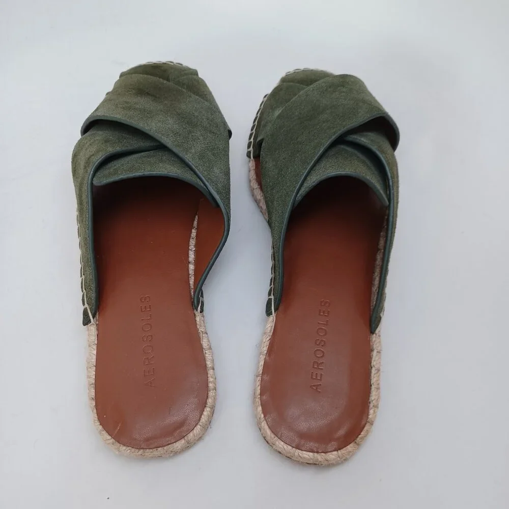 Aerosoles Shoes Womens US 7.5 Green Suede Slide Halley Espadrille‎ Slip On Flats